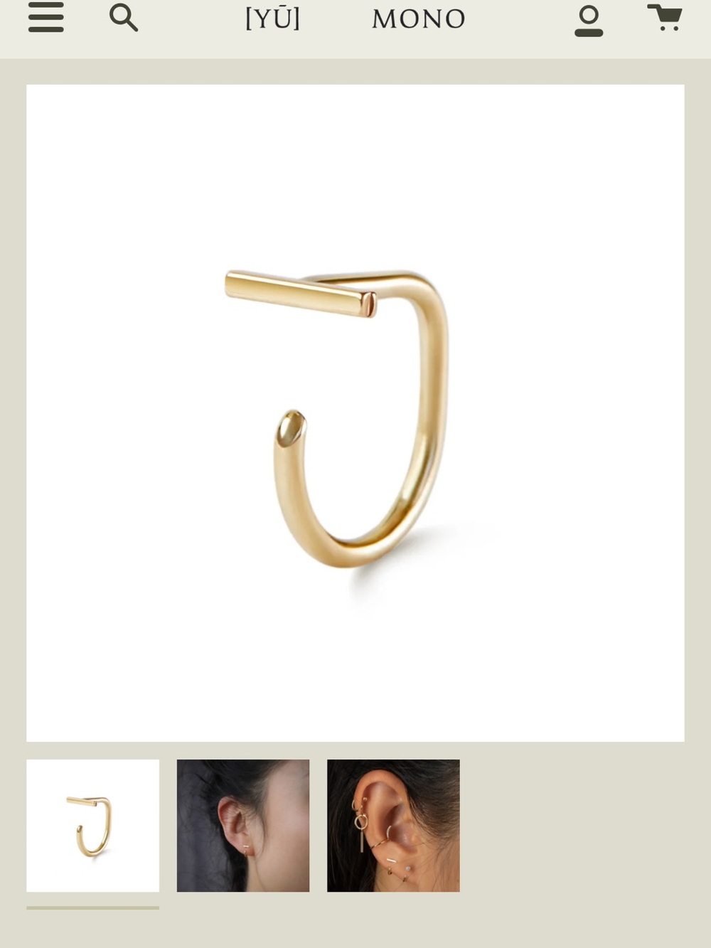 YŪMono Gold Minimal Open Hoop Ear Cuff